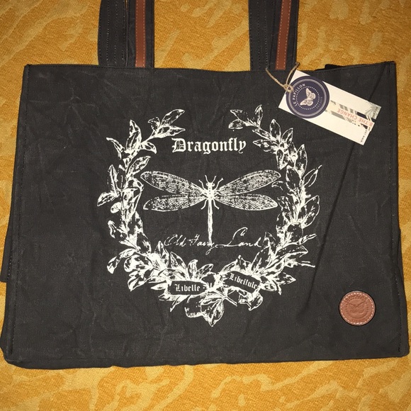 Le Papillon-Dragonfly tote-vintage dark gray white dragonfly, print NWT LAST 1!! - Picture 5 of 10
